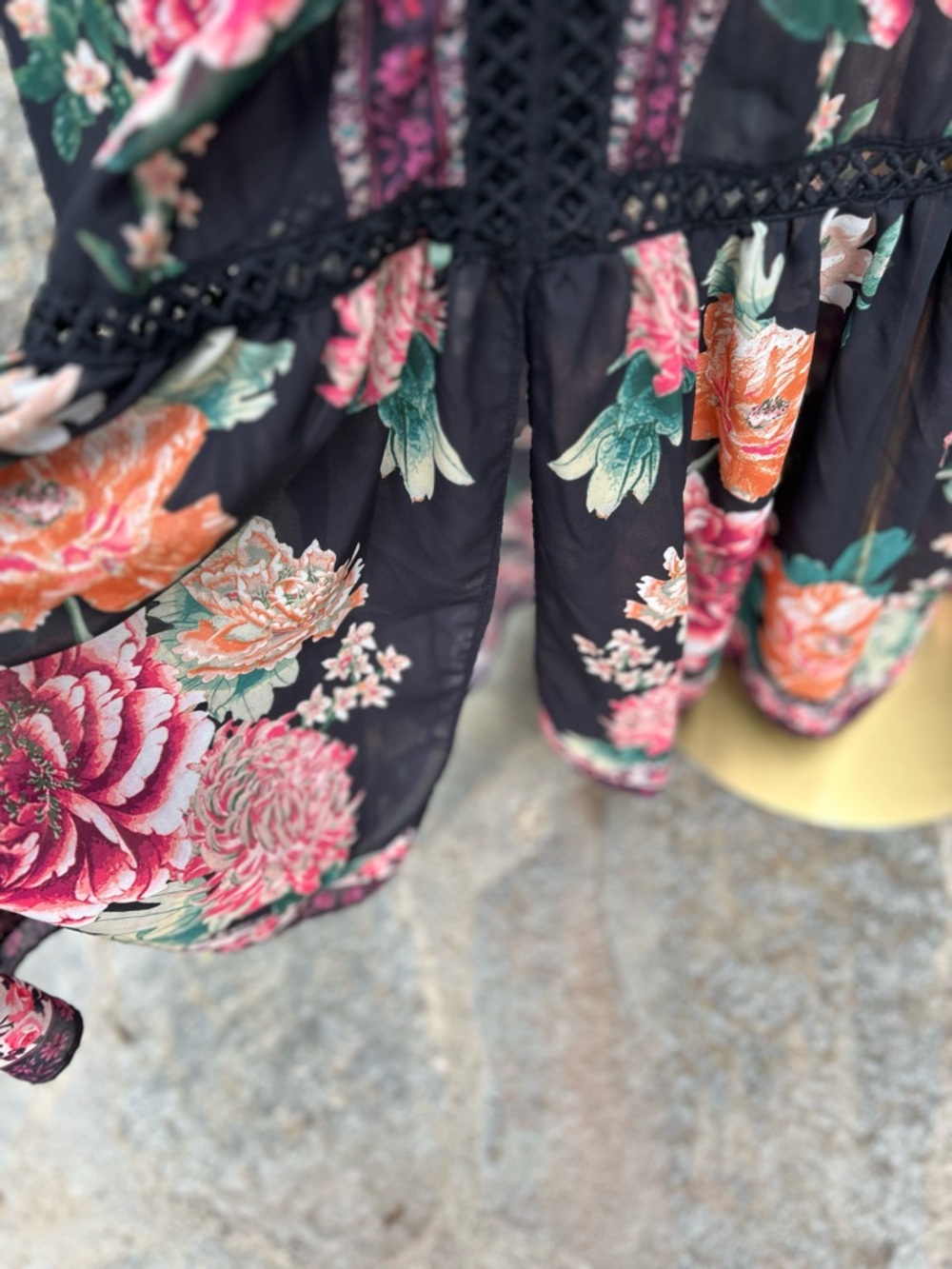 Altar'd State Black Floral V-Neck Maxi Dress with Pink & Peach Roses - Size S - Picture 4 of 8
